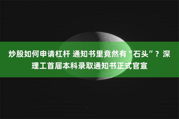 炒股如何申请杠杆 通知书里竟然有“石头”？深理工首届本科录取通知书正式官宣